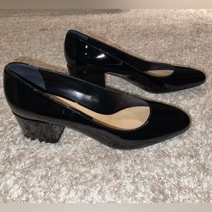 Sergio Rossi Black Patent Leather Block Heels Size 40.5